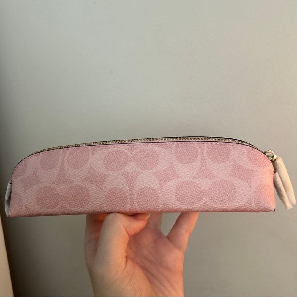 coach powder pink pencil case in signature canvas